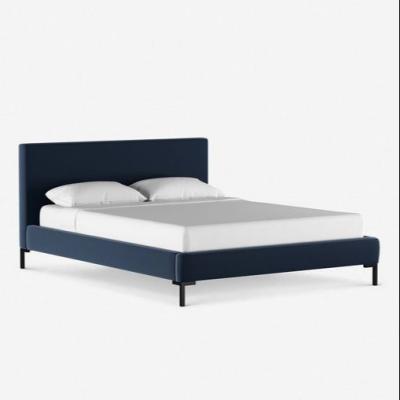 China Modern Living Velvet Plant Platform Velvet Upholstered Bed For Bedroom Queen Size Navy Color for sale