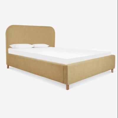 China Velvet Plant Upholstered Platform Velvet Bed For Bedroom Queen Size Wheat Color for sale