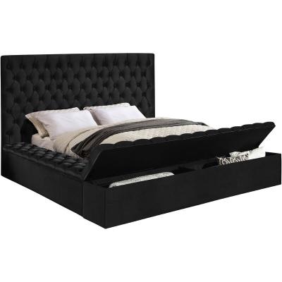 China Factory Hot Selling Storage Velvet Tufted Bed For Bedroom Queen Size Black Color for sale