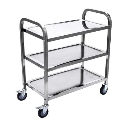 China Vegetable Processing Plant Rolling Stainless Steel 3 Tier Serving Cart Storage Kitchen Supply Cart for sale