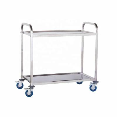 China Vegetable Processing Plant 2 Row Stainless Steel Square Tube Mirror Polishing Food Or Tea Serving Trolley With 4 Wheels for sale