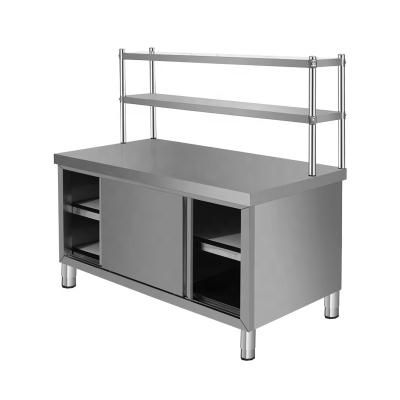 China Commercial Kitchen Assembly 2 Tier Kitchen Work Table Stainless Steel Kitchen Work Table With Top Shelves For Canteen for sale