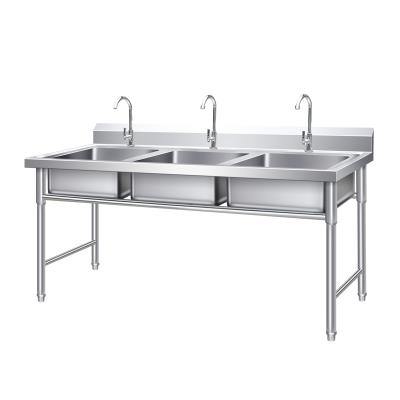 China Free Standing Sink 3 Bowl Kitchen Faucet Stainless Steel Sink Catering Sinks for sale