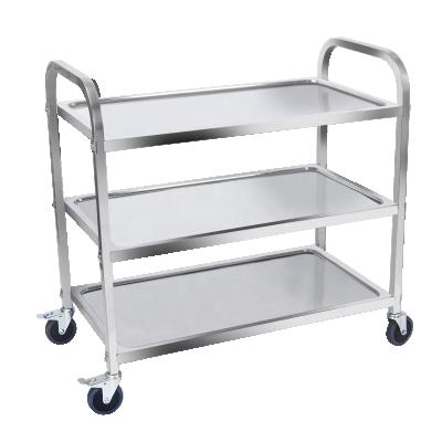 China Vegetable Processing Plant Stainless Steel Kitchen Food Cart 3 Tier Shelf Swivel Rolling Serving Cart NEW for sale