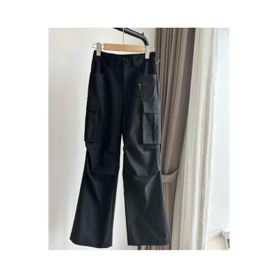 China Breathable High Street Pocket Design Cargo Pants Black Wide Leg Casual Pants For Spring Lady for sale