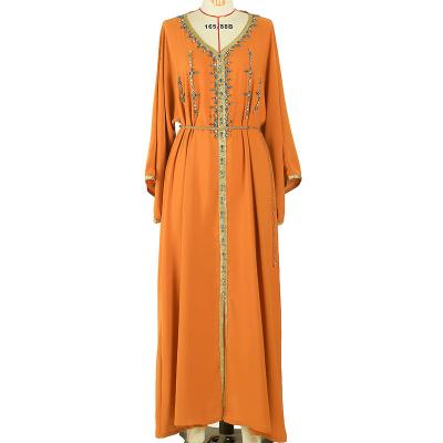 China Muslim Islamic Moroccan Long Dress Breathable Clothing Kaftan Floral Print Dresses Yellow Women Polyester Long Dress Black White OEM Service for sale