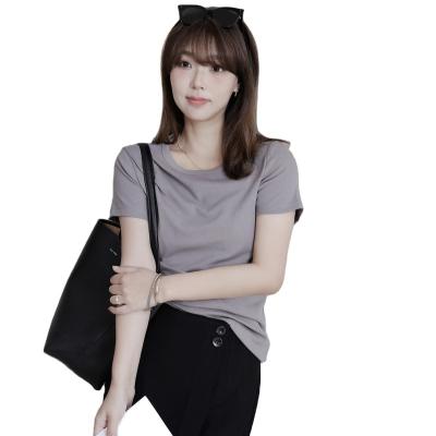 China Other Spring/Summer Women's Four Four T-shirt Super Comfortable Round Neck Yarn Elastic Fit Color Black And White for sale