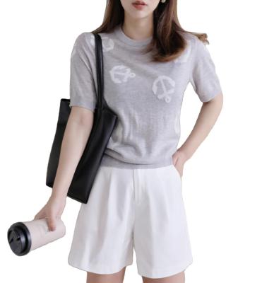 China Anti-wrinkle round neck short sleeved comfortable and transparent merino wool sweater for spring and summer for sale