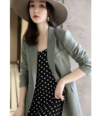 China Breathable Hang Trendy Green Retro , Fit Cut Slightly Loose Double Breasted Mid Length Suit Coat For Fall for sale