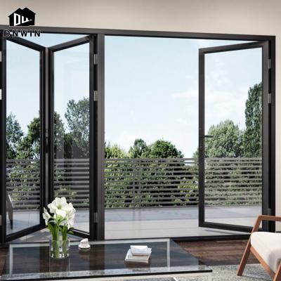 China USA Style Apartment Aluminum Frame Waterproof Sound Insulation Double Glazed Triple Thin Folding Doors for sale