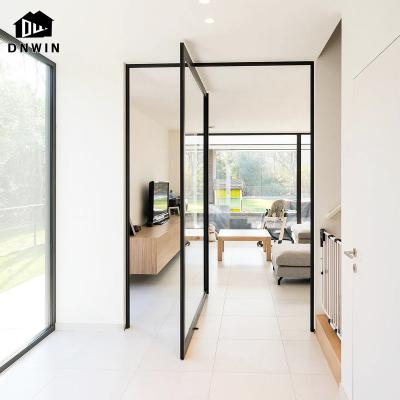 China Waterproof Custom Minimalism Style Aluminum Frame Tempered Glass Slim Pivot Door For Building Entrance for sale