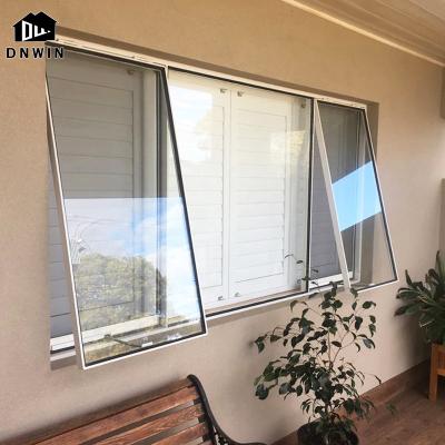 China Minimalism Residential Style Swing Attic Frame Tempered Glass Aluminum Thin Top Hung Windows for sale