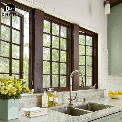 China Swing American Style Residential Glass Aluminum Wood Window Double Composite Frame Crank Open Swing Windows for sale