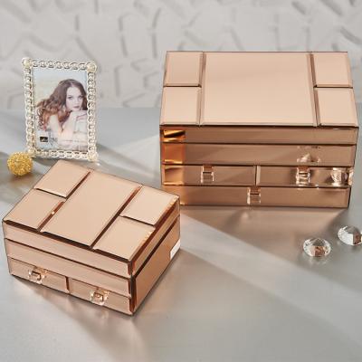 China Wholesale Luxury Glass Rose Gold Jewelery Box Room Decoration Jewelry Storage Box for sale