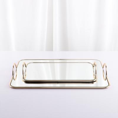 China Home.Restaurant.Bar.Hotel.Wedding Golden Rectangle Mirror Serving Tray Classic Home Metal Decorative Glass Trays for sale