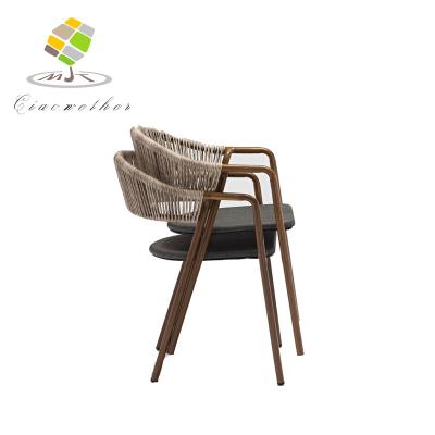 China Modern Outdoor Stackable Armchair Furniture Metal Patio Rattan Garden High Back Aluminum Garden Chairs Set for sale