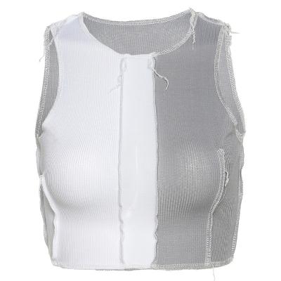 China European and American style women's round neck breathable sleeveless transparent mesh stitching slim vest women for sale