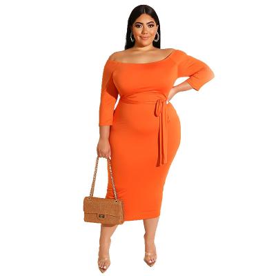 China Breathable Plus Size Women's 2021 Summer New Solid Color Neck One-Piece Dress for sale