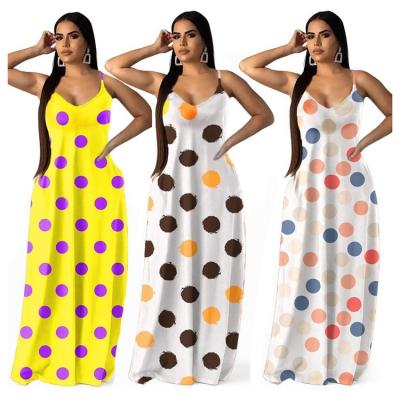 China 2021 Summer Breathable Womens Dot Sling Boho Maxi Dress Women Casual Dresses for sale