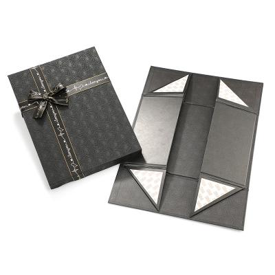 China Recyclable Biodegradable Gift Packaging Gray Cardboard Paper Boutique Foldable Gift Paper Box Cardboard With Bowknot for sale