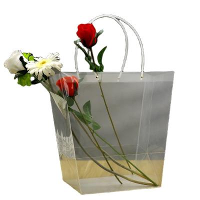 China Custom Size Recycled Materials PP Materials PP Transparent Flower Bag Fashion Transparent Waterproof Trapezoidal Portable Handbag For Decorate for sale