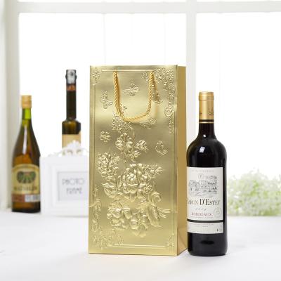 China Recycled Materials Factory Wholesale Vintage Printed Foldable Standing Wine Bag With Customized Logo for sale