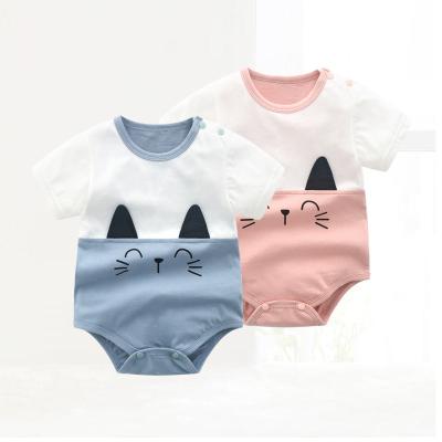 China Custom Organic Cotton Onesie Kitty Print Unisex Baby Boy Girl Rompers Homewear Organic Baby Clothes Clothing for sale