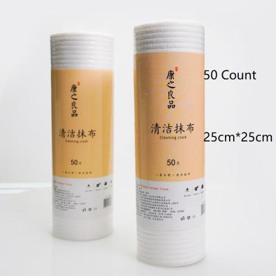 China 50 Count Viable Household Kitchen Cleaning Cloth Cleaning Wipes Disposable Rolls Cotton Towel Cleaning Cloth for sale