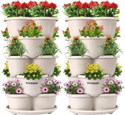 China WY Modern Wholesale Stackable Vertical Strawberry 5-Tier Outdoor Planters Tower Garden Stacking Plant Flower Pot Plastic for sale