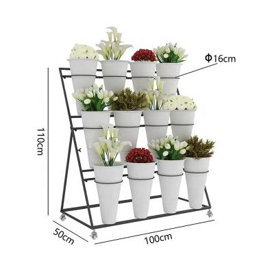 China WY CLASSIC Wrought Iron Florist Shelf, Large Plant Stand Flower Bucket Display Shelf Apply To Balcony Garden Florist for sale