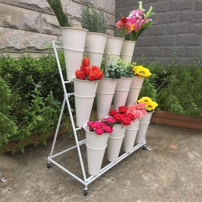 China CLASSIC WY 3 Tier Metal Flower Bouquet Stand Up Buckets Trolley Garden Plastic Floral Display Stands for sale