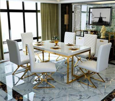 China Luxury Modern Marble Top Dining Table With Iron Gold Painted Legs for sale