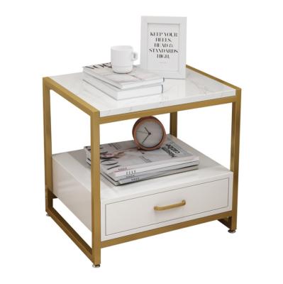 China Simple modern simple iron marble gold storage small bedside table bedroom home apartment small table for sale