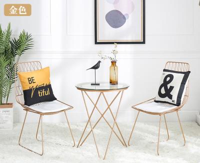 China Nordic modern fashion iron wire dining simple hollow chair living room furniture wire iron leisure gold computer chair for sale