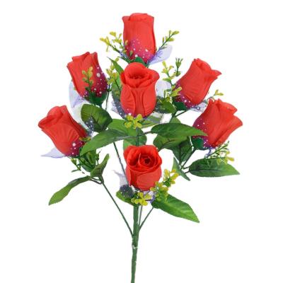 China Factory Direct Sales Artificial Memorial Decorative Funeral Flower Decorations 7 Heads SilkRose Bouquet for sale