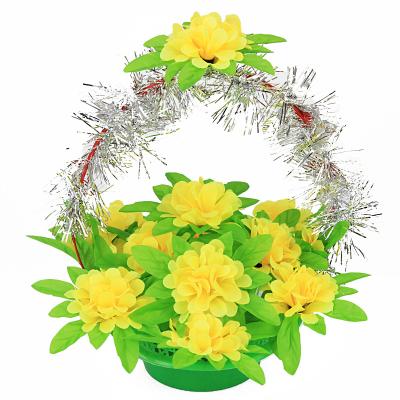 China Funeral Fake Funeral Flowerf Artificial Silk Decoration Funeral Flower Basket For Tribute Decoration for sale