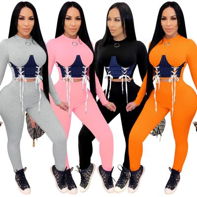 China Raincoat Hots Selling 2021 Women Two Piece Set Clothing 2 Piece Set Women Crop Top Two Piece Pants Set for sale