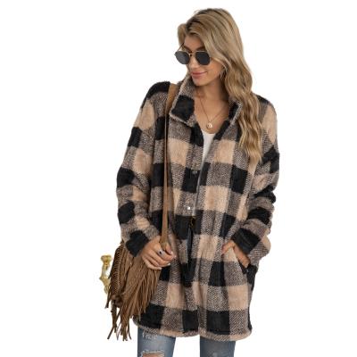 China The 2021 hot sales windproof Autumn And Winter Woolen Plaid long coated jacket warm ladies coated woman fashion coat for sale