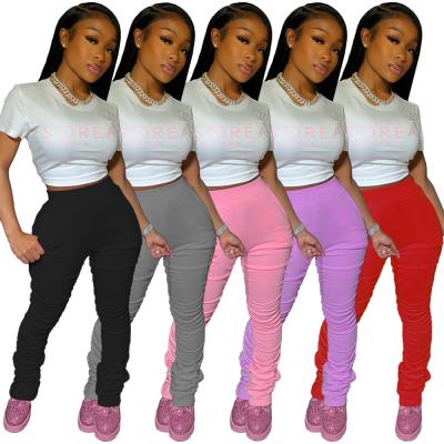 China Hot Selling Anti-Wrinkle Custom Sweatshirt Women's Pants Trousers Elastic Knitting Casual Stacked Drawstring Ruched Outerwear for sale