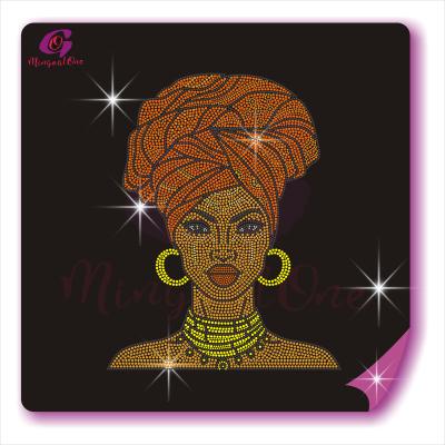 China Custom Made Afro Shinny Madame Iron Flatback Bling Hotfix on Pattern Scatter Rhinestone Heat Transfer for sale