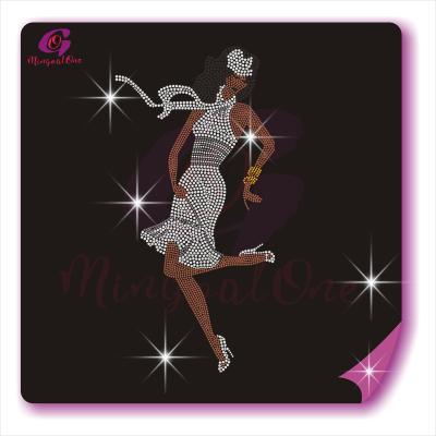 China Custom Flatback Bling Hotfix Dancing Lady Iron On Pattern Rhinestone Heat Transfer for sale