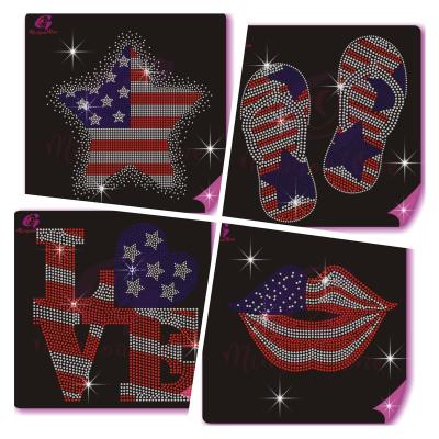 China Flatback Direct Selling 4th of July Custom Iron On Stone Design Custom Rhinestone Transfer Pattern for sale