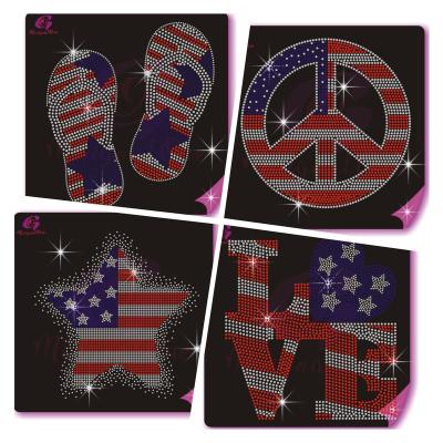 China Factory Direct Sale Flatback Shinny The 4th Of July Iron On Stone Design Custom Rhinestone Transfer Pattern for sale