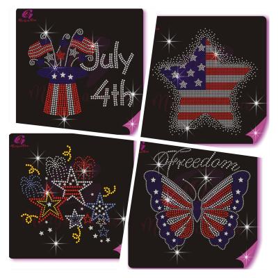 China Factory Wholesale Flatback Shinny 4th of July Iron On Stone Design Custom Rhinestone Transfer Pattern for sale