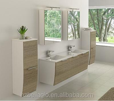 China Wall-mounted double sink cabinets with elegantly curved drawer front panels for sale