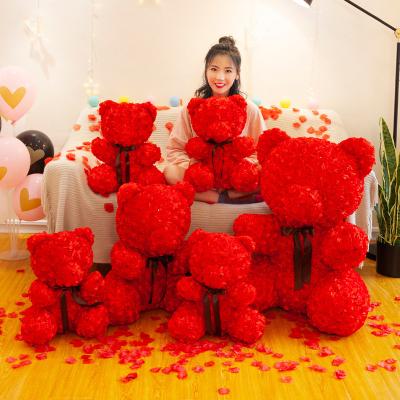 China Beautifully Packaging Environmental Friendly Festival Rose Flowers Artificial 40cm Rose Bear For Girlfriend Family Birthday Gift for sale