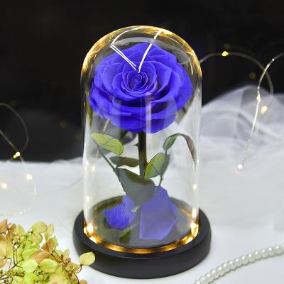 China New Flower Design Perfect Preserved Flower In Gift Box For Valentines Day Preserved Rose In Glass Dome for sale