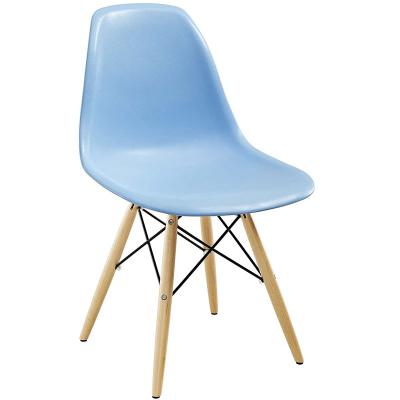 China New Fashion High Quality Modern Design Restaurant Cooling Plastic Dining Chair With Wooden Legs for sale