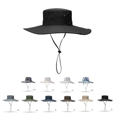 China Custom Sun Logo Embroidery Boonie Wide Brim Image Sun Hats Tie Dye Print Fisherman Bucket Hats With String for sale