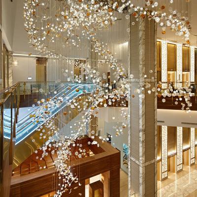 China Large Bubble Glass Ball Maple Leaf Glass Pendant String Light Modern Newly Designed Light Lobby Hotel for sale